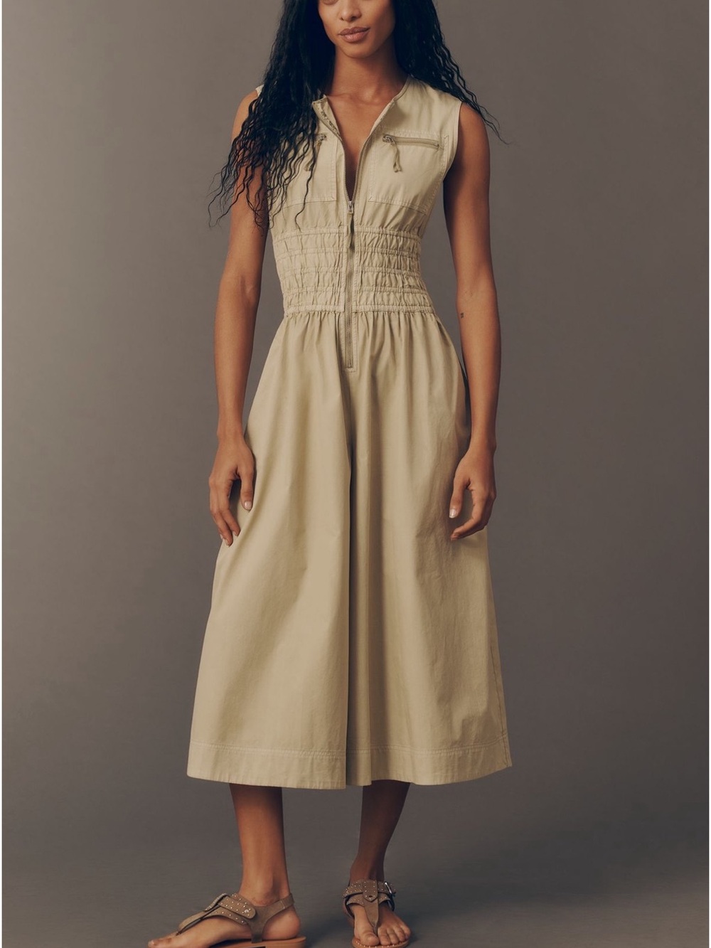 Anthropologie smocked wide leg jumpsuit